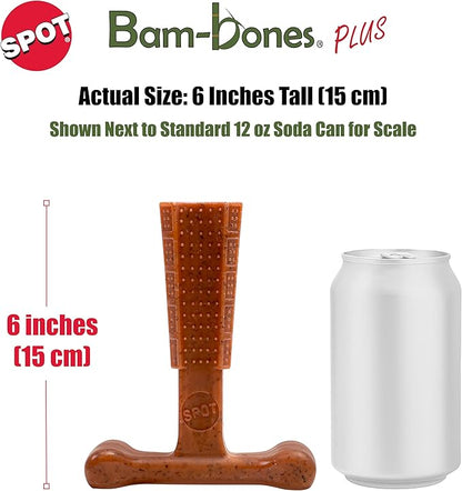 SPOT Bam-Bones Plus T Bone – Bamboo Fiber & Nylon Dog Chew Toy for Moderate to Aggressive Chewers, Durable Long Lasting & Non-Splintering, Beef Flavor Toy for Adult Dogs & Puppies Under 60 lbs, 6 in