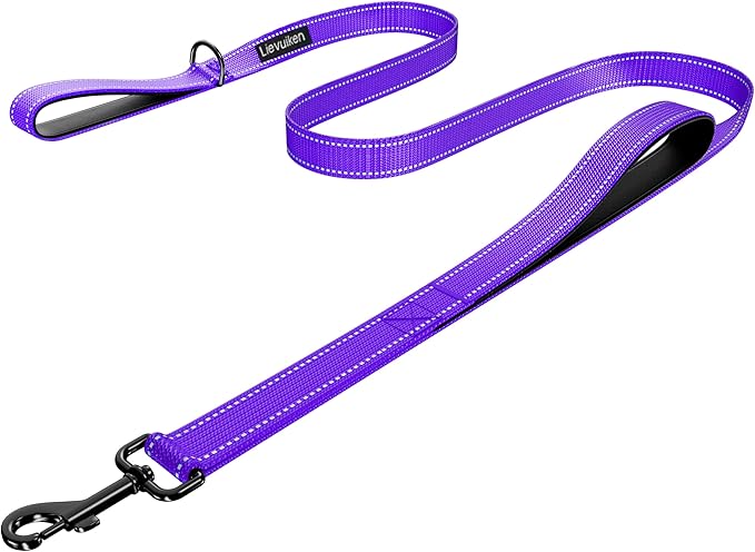 Dog Leash 4ft Long, Double Handle Dog Leash for Safety Control Training, Heavy Duty Dogs Leads with Traffic Padded Handles, Reflective Leashes for Small Medium Large Dogs(4ft, Purple)