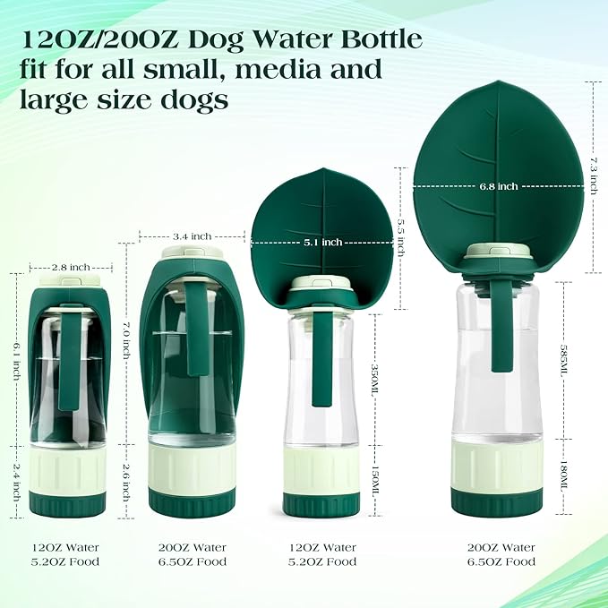 TIOVERY Dog Water Bottle Dispenser for Walking, Pet Water Feeder Container Portable with Drinking Cup Bowl Outdoor Hiking, Travel 20OZ Large Green