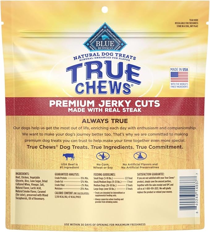 Blue Buffalo True Chews Premium Jerky Cuts Dog Treats, Made in the USA with Natural Ingredients, Beef, 20-oz Bag