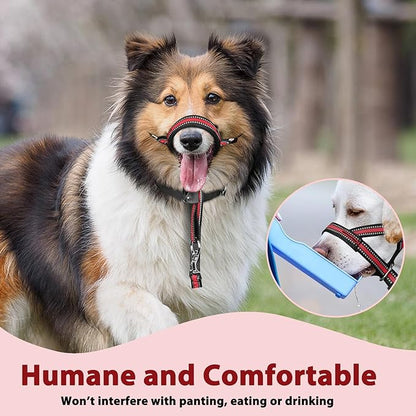 BARKLESS Soft Dog Head Collar, Patented Padded No Pull Head Halter, Training Nose Leash with Safety Link for Medium Large Dogs, Adjustable Muzzle Leash, Easy Control for Walking (XL, Red)