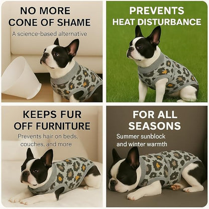 PetWarm Prevents Licking, Cotton Protect Abdominal, Dog Spay Recovery Suit, Recovery Suit for Dogs, Dog After Surgery Onesie for Male Female Dogs, Leopard Pattern, Green Grey, S