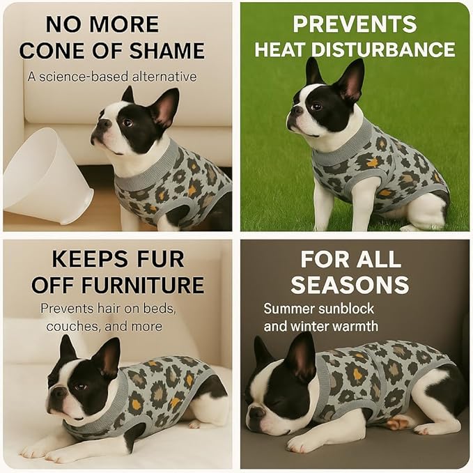 PetWarm Dog After Surgery Onesie for Male Female Dogs, Recovery Suit for Dogs, Prevents Licking, Cotton Protect Abdominal, Dog Cone E-Collar Alternative, Leopard Pattern, Green Grey, XS
