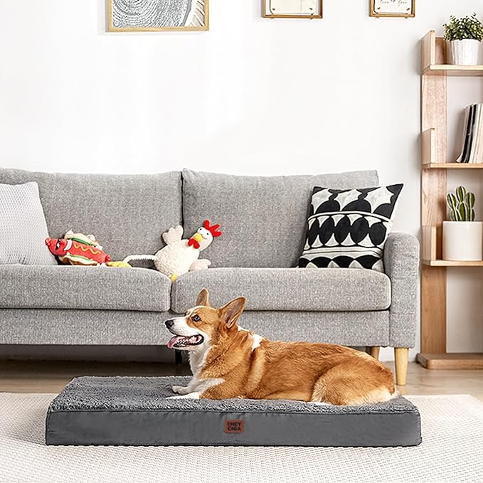 EHEYCIGA Orthopedic Dog Beds for Large Dogs with Removable Washable Cover for Crate, Grey, 35x23
