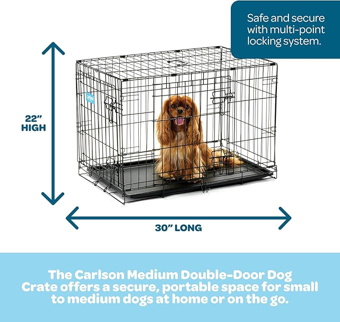 Carlson Secure and Compact Double Door Metal Dog Crate, Medium with Divider Panel