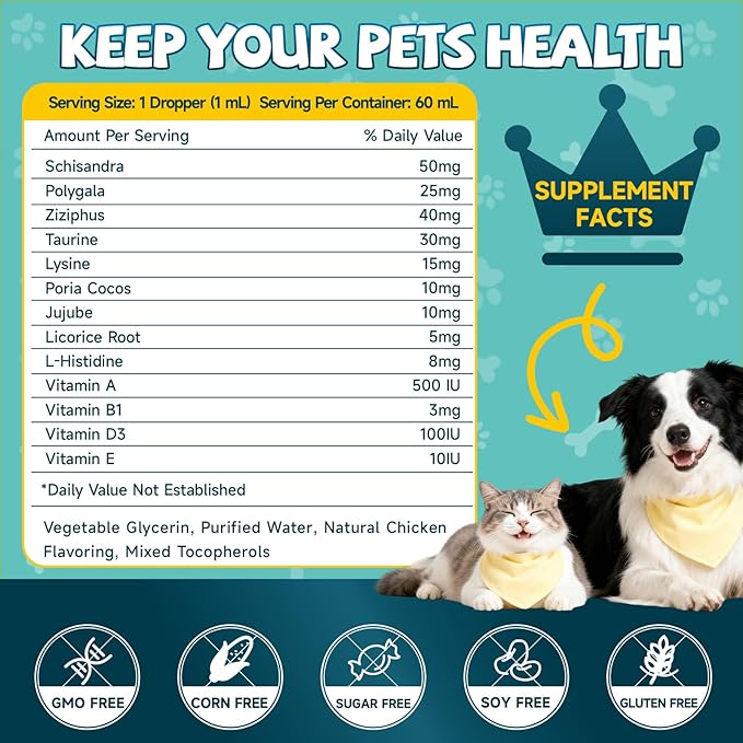 2Pack Calming Drops for Dogs & Cats - Cat Calming Treats for Anxiety Relief , Relaxation, Sleep Aid with Schisandra Taurine , Separation, Soothing Calming Care for Indoor Pet -Roast Chicken Flavor
