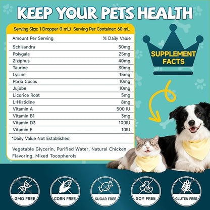 2Pack Calming Drops for Dogs & Cats - Cat Calming Treats for Anxiety Relief , Relaxation, Sleep Aid with Schisandra Taurine , Separation, Soothing Calming Care for Indoor Pet -Roast Chicken Flavor