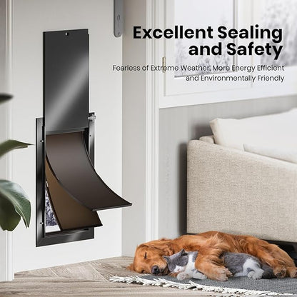 Dog Door for Door, Aluminum Alloy Pet Door, Heavy-Duty Doggy Door, Medium Dog Door, Adjustable Tunnel, with Dual Magnetic Flaps & Closing Panel & Double-Sided Locks, Pet Up to 45 LBS