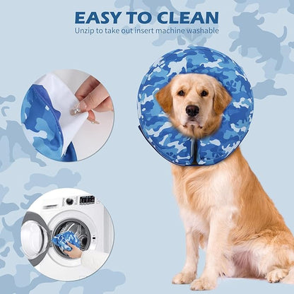 IEUUMLER Inflatable Recovery Dog Cone Collar, Neck Donut Protective ECollar, Adjustable Soft Collar for Dog and Cat After Surgery Prevent from Biting & Licking EU020 Blue Camo M+