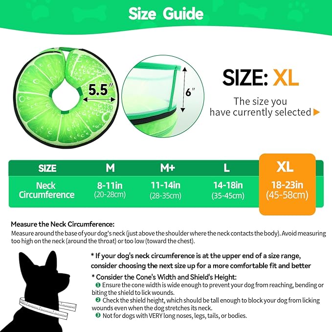 Upgraded Inflatable Dog Cone Collar with Transparent Anti-Licking Shield, Adjustable Elizabethan Collar for Medium Large Dogs, 2-in-1 Design with Detachable Shield and Soft Padding (XL, Lime)