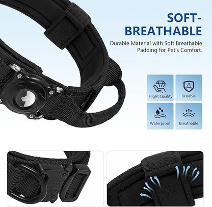 2026 New and Improved AirTag Dog Collar, Military Tactical Dog Collar with Integrated AirTag Holder-Adjustable Control Handle, Durable Metal Buckle,Comfortable GPS Dog Collars (Black, L (17"-20.5"))