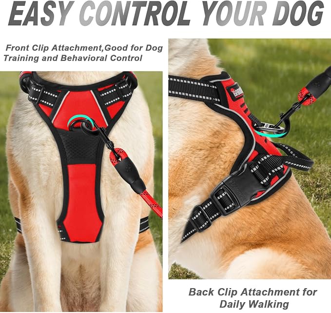 BARKBAY No Pull Dog Harness Front Clip Heavy Duty Reflective Easy Control Handle for Large Dog Walking(Red,S)