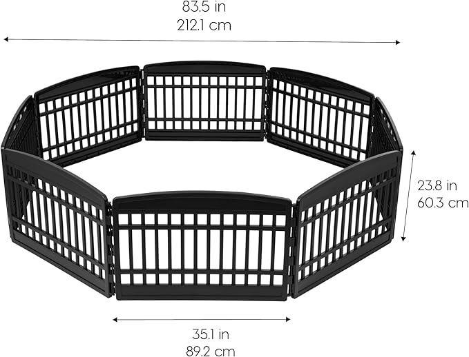 IRIS USA Dog Playpen 24" 8-Panel Dog Playpen – Large Puppy Playpen Indoor, 83.5 x 83.5 x 24, Spacious Dog Play Pen Indoors for Multiple Puppies/Small Dogs, Pet Fence, Black
