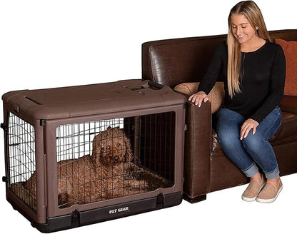Pet Gear “The Other Door” 4 Door Steel Crate for Dogs/Cats with Garage-Style Door, Includes Plush Bed + Travel Bag, No Tools Required, New Chocolate, 36 Inch