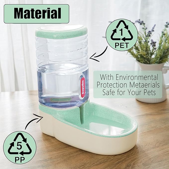 Kathson Gravity Dog Water Dispenser - Automatic Cat Drinking Station, 1 Gallon Large Capacity Puppy Water Bowl for Small & Medium Dogs & Cats, Green