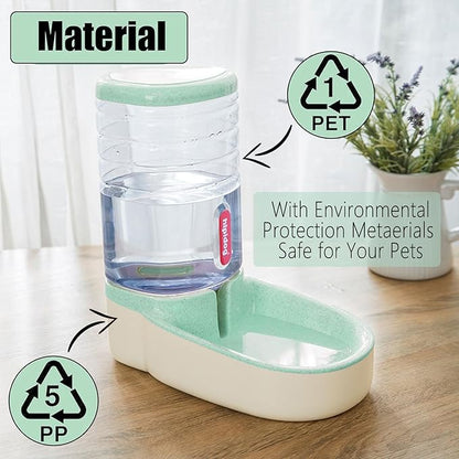 Kathson Gravity Dog Water Dispenser - Automatic Cat Drinking Station, 1 Gallon Large Capacity Puppy Water Bowl for Small & Medium Dogs & Cats, Green