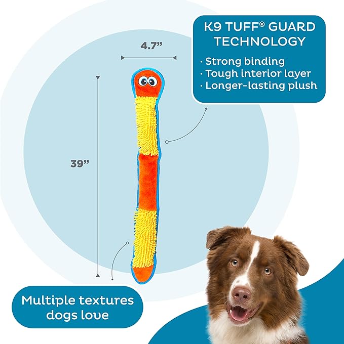 Outward Hound Durablez X-Large Nubby Snake Stuffing-Free Squeaky Plush Dog Toy for Puppies & Dogs - Interactive, Soft Yet Tough, No Mess, Jumbo Squeaker, Long-Lasting Play, 39 inch, Orange