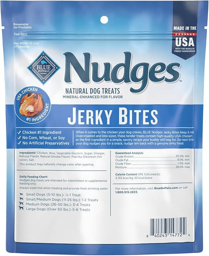 Blue Buffalo Nudges Jerky Bites Dog Treats, Made in the USA with Natural Ingredients, Bite-Sized Pieces, Chicken, 5-oz Bag