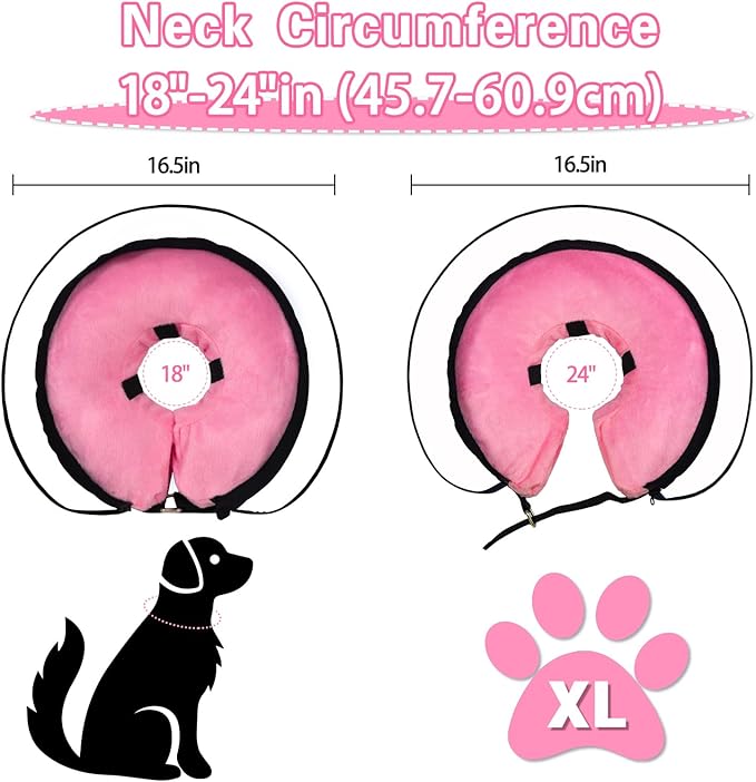 MRSOHRET Dog Cone, Dog Surgery Collar, Inflatable Cones for Small Medium Large Dogs, Pink Recovery Collar, Does not Impede Vision (XL Pink)