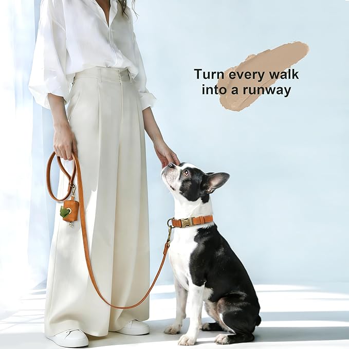 Didog Soft PU Leather Dog Collar, Stylish Quick Released Dog Collars for Medium Dogs, Easy Clean Adjustable Pet Collar for Daily Walking, Light Brown, M Fit 14-18" Neck