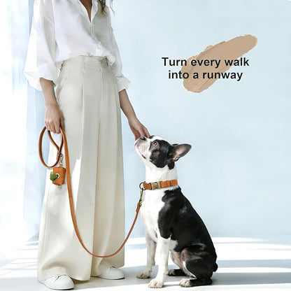 Didog Soft PU Leather Dog Collar, Stylish Quick Released Dog Collars for Medium Dogs, Easy Clean Adjustable Pet Collar for Daily Walking, Light Brown, M Fit 14-18" Neck