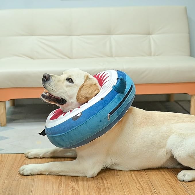 BEAUTYZOO Dog Cone Alternative After Surgery for Large Medium Small Dogs, Soft Inflatable Cone Collar for Dogs Cats, Dog Neck Donut E Collar Recovery Collar to Stop Licking, Shark Blue S