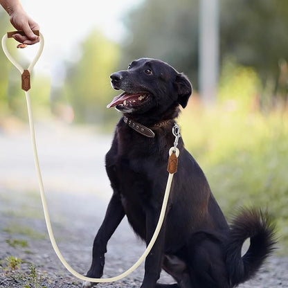 Mile High Life Leather Dog Leash, Heavy Duty Strong Genuine Leather Handle Rope Leash Soft and Comfortable for Small Medium Large Dogs (Cream White, 48 Inch)
