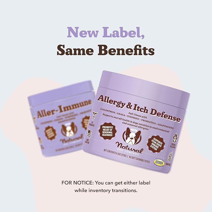 Natural Dog Company Allergy & Itch Defense Chews – Supports Seasonal Allergy, Itch, Skin, Coat & Immune Health, Gut Health with Probiotics, Colostrum & Salmon Oil, Grain-Free Dog Supplement, 90 ct