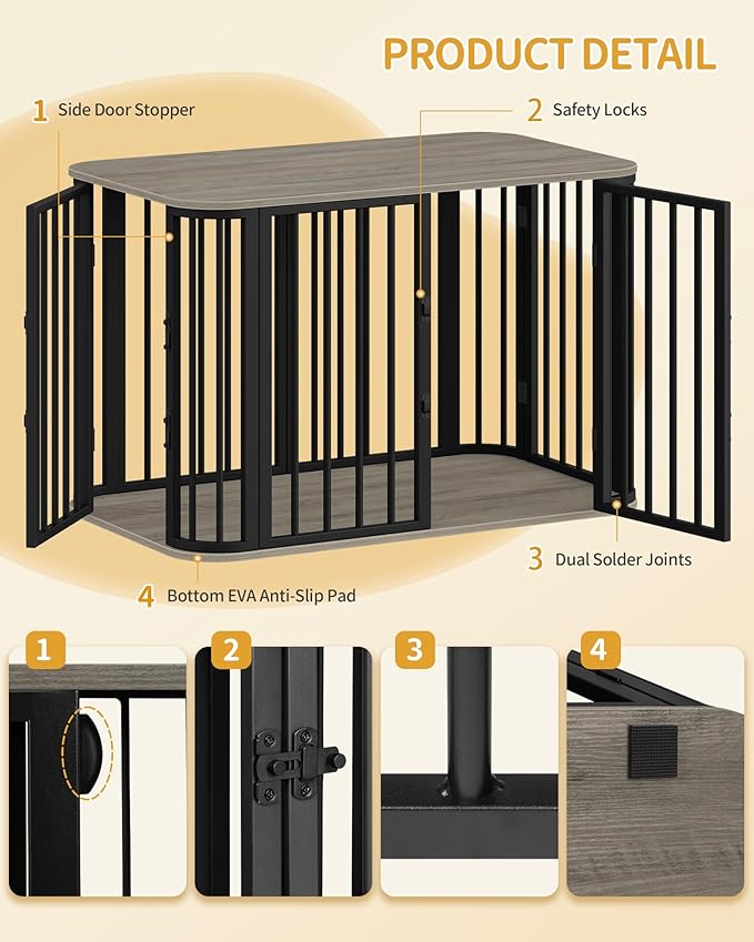 Hzuaneri 39.4'' Dog Crate Furniture, L Indoor Dog Kennel Dogs Cage, Modern Decorative Pet House for Small/Medium/Large Dogs, Anti-Chew & Anti-Escape, Kennel End Side Table, Greige Black DFC88705B