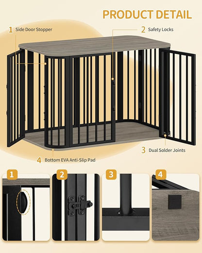 Hzuaneri 39.4'' Dog Crate Furniture, L Indoor Dog Kennel Dogs Cage, Modern Decorative Pet House for Small/Medium/Large Dogs, Anti-Chew & Anti-Escape, Kennel End Side Table, Greige Black DFC88705B