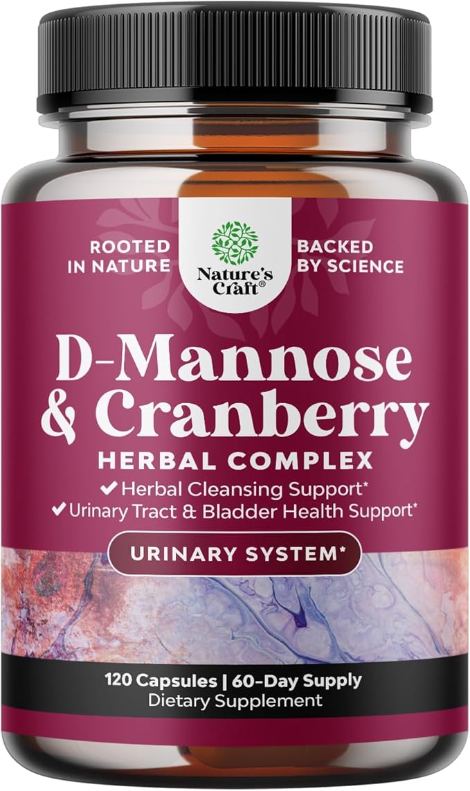 D Mannose with Cranberry Supplement - D Mannose 1000mg per Serving Capsules for Kidney Defense Support & Cleanse and Urinary Tract Health for Women & Men - Adults Bladder Health Supplement - 120 Count