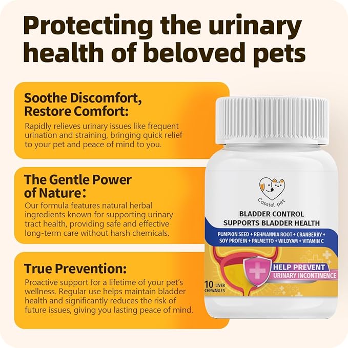 Bladder Supports Chews for Urinary Tract Health, Infection Treatments, Bladder Health, Dog UTI, Bladder Stones, Incontinence Support, Urinary Pain Relief for Cat & Dog 10 Chews (1 Bottle)