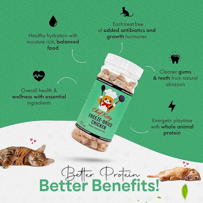 Freeze Dried Chicken Cat Treats | Healthy Dog Food Toppers 100% Human Grade | Single Ingredient, Grain Free Chicken Dog Treats | Inspected & Tested in USA | No Additives or Preservatives, 1.75 oz