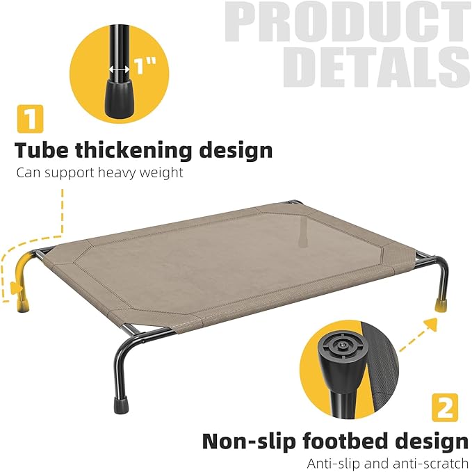Simple Trending Elevated Dog Bed for Large Sized Dogs, Outdoor Raised Dog Cot Pet Hammock Bed with Cooling Breathable Mesh Anti-Slip Feet, Brown, 47.75inches