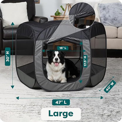 FurHaven Portable Pet Playpen for Dogs & Cats, Foldable Indoor Kitten Playpen with Mesh Sides, Pop Up Travel Dog Pen, Large, Gray