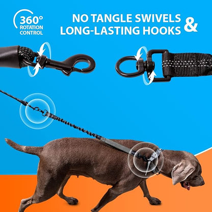 SparklyPets - Heavy Duty Bungee Rope Leash for Large and Medium Dogs - No Pull, Shock Absorber Long Dog Training Lead - No Slip Reflective Line for Outside (5.5 Ft Bungee Leash)