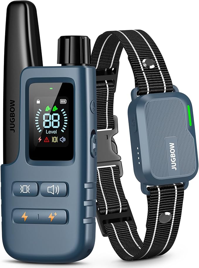 Jugbow Dog Shock Collar - 4500FT Dog Training Collar with Remote, IPX8 Waterproof Electric Dog Collar with 4 Training Modes, Security Lock, Rechargeable eCollar for 10-120lb Dogs(Light Blue)