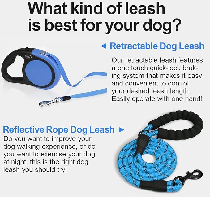 Taglory Retractable Dog Leash, 16ft No Tangle Leash Retractable for Small Medium Dogs Up to 44 lbs, One-Handed Brake, Pause, Lock, Blue