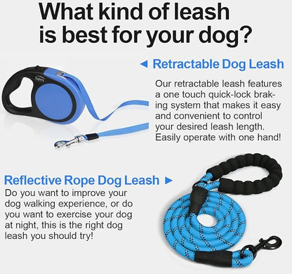 Taglory Retractable Dog Leash, 16ft No Tangle Leash Retractable for Small Medium Dogs Up to 44 lbs, One-Handed Brake, Pause, Lock, Blue