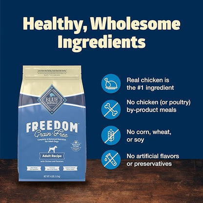 Blue Buffalo Freedom Grain-Free Dry Dog Food, Complete & Balanced Nutrition for Adult Dogs, Made in the USA With Natural Ingredients, Chicken & Potatoes, 4-lb Bag