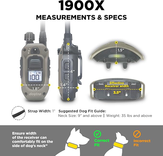 Dogtra 1900X 2-Dogs E-Collar with Remote [New Edition] 35 lbs+, 3/4 Mile Range, LED Light, 100 Levels Control for Stubborn Dogs, Waterproof, Boost for Quick Recall, Vibration, Safety Lock & Tone