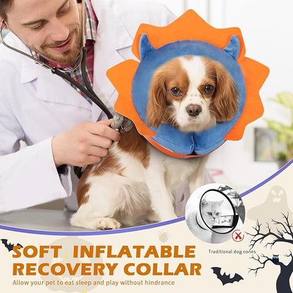 IEUUMLER Inflatable Recovery Dog Collar, Protective Donut Cone, Adjustable Soft Collar for Dog and Cat After Surgery Prevent from Biting & Scratching EU002 - Blue Demon L+
