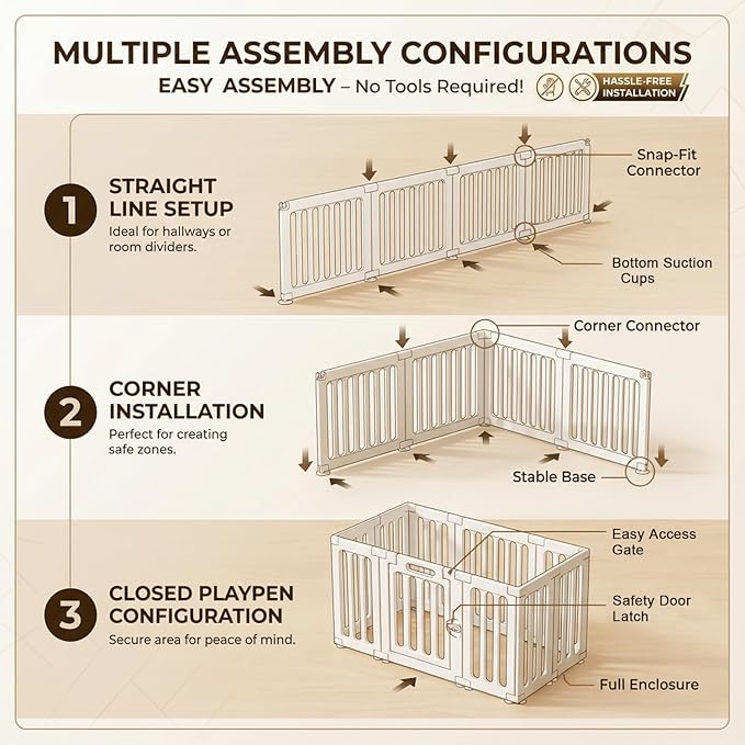 Dog Playpen with Door, Portable Large Puppy Playpen for Indoor & Outdoor Use, Tool-Free Assembly Modern Pet Play Pen for Dogs, Cats & Small Animals