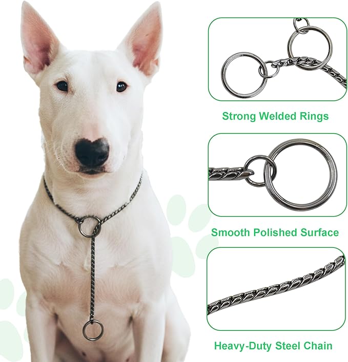 Dog P Snake Chain Chrome Plated Metal Dog Training Choke/Collar-Fully Guaranteed Against Rust Tarnish or Breakage-Recommended for Professional Training (Black, 5mm * 26")