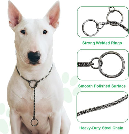 Dog P Snake Chain Chrome Plated Metal Dog Training Choke/Collar-Fully Guaranteed Against Rust Tarnish or Breakage-Recommended for Professional Training (Black, 5mm * 22")
