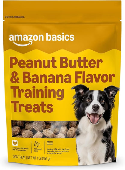 Amazon Basics Peanut Butter & Banana Flavor Training Treats for Dogs, 1 lb. Bag (16 oz) (Previously Wag)