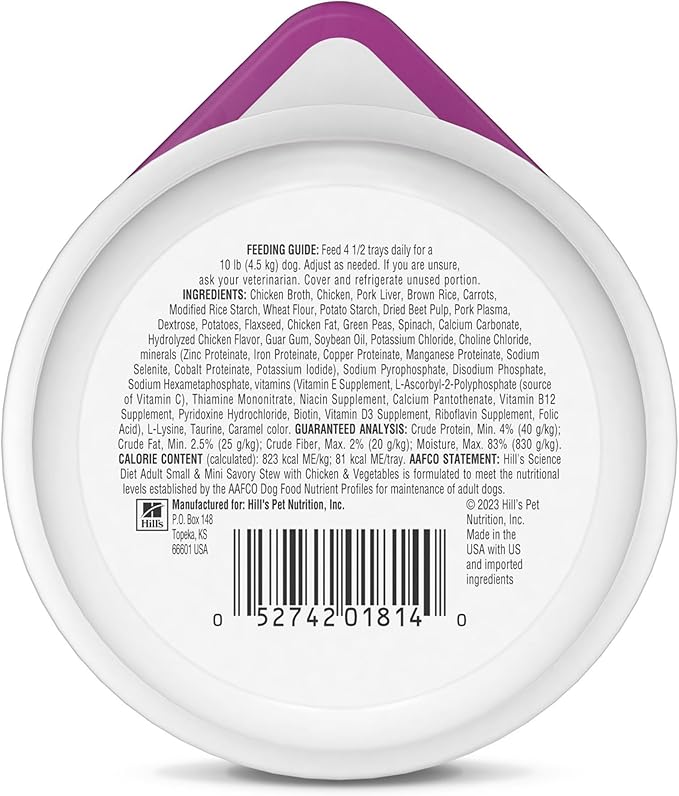 Hill's Science Diet Adult 1-6 Small & Mini Wet Dog Food, Chicken & Vegetables, 3.5 oz. Trays, 12-Pack