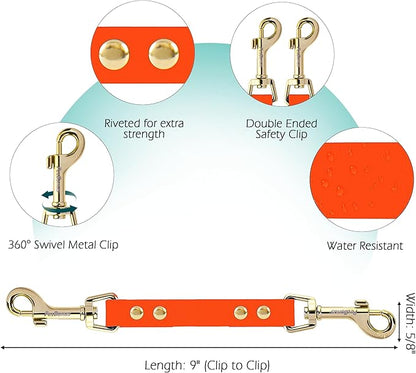 PetBonus Dog Collar Safety Clip, Waterproof Backup Safety Strap for Dog Harness to Prong Collar, Odor Proof Double Ended Clasp Leash Connector for Training Walking (Orange)