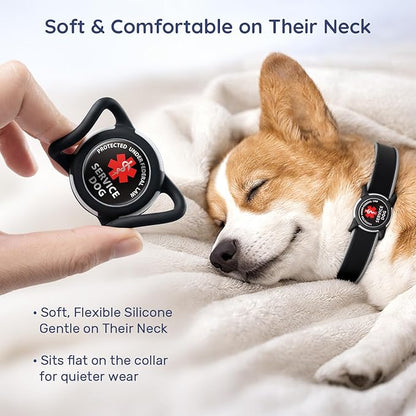 Dog AirTag Holder for Dog Collar, Soft Silicone Slide-On Case for Apple AirTag, No-Dangle Quiet Protective Holder with High-Contrast Message Designs