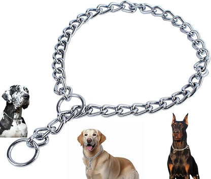 Chain Collar for Dogs, Metal Slip Link Heavy Duty Dog Martingale Collar Training Puppy Collars for Small Medium Large Big XL Breed Dogs, Silver M